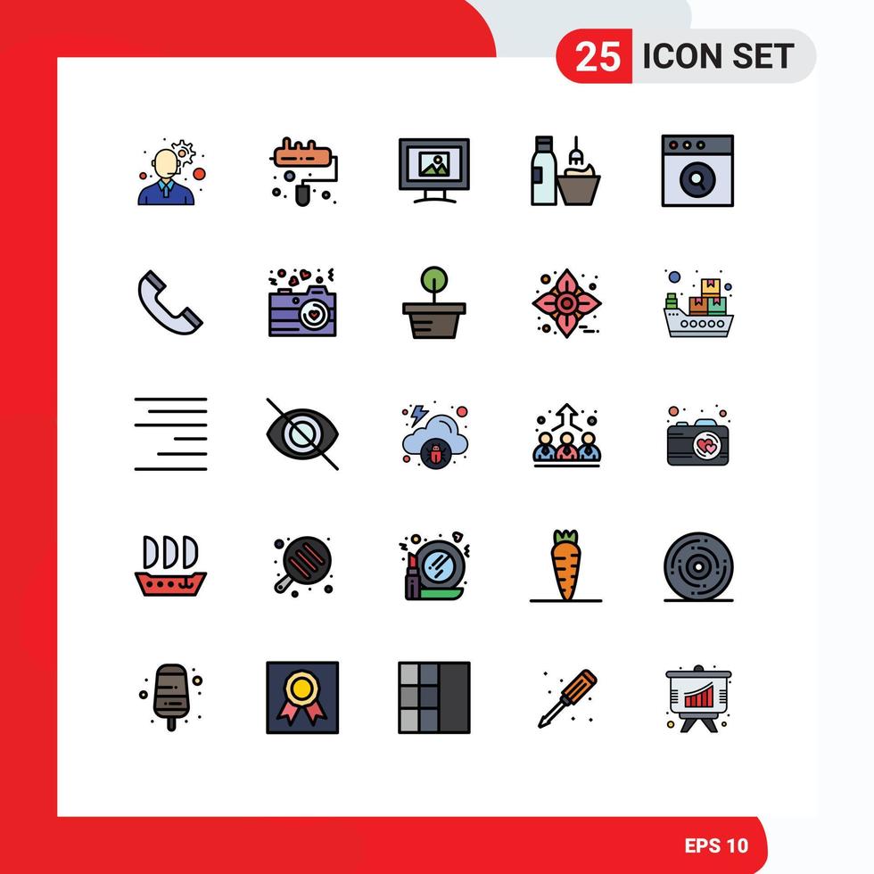 25 iconos creativos, signos y símbolos modernos de llamada, aplicación de fotos mac, elementos de diseño vectorial editables de maquillaje vector