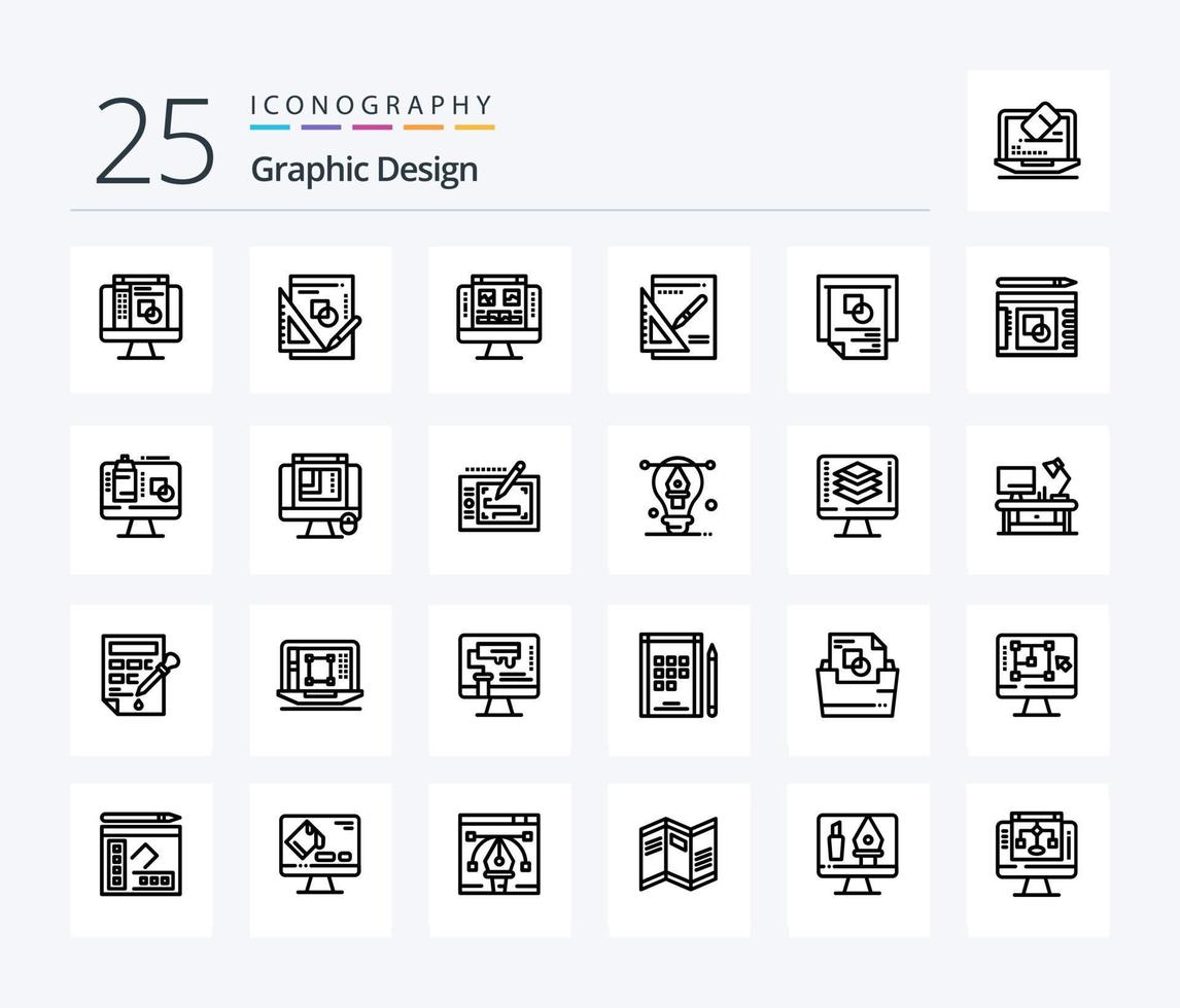 Graphic Design 25 Line icon pack including presentation . graph . graph. monitor vector