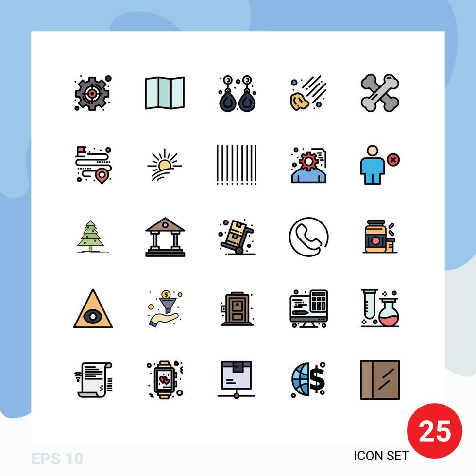 25 Universal Filled line Flat Colors Set for Web and Mobile Applications healthy bones bone health fashion space meteor Editable Vector Design Elements