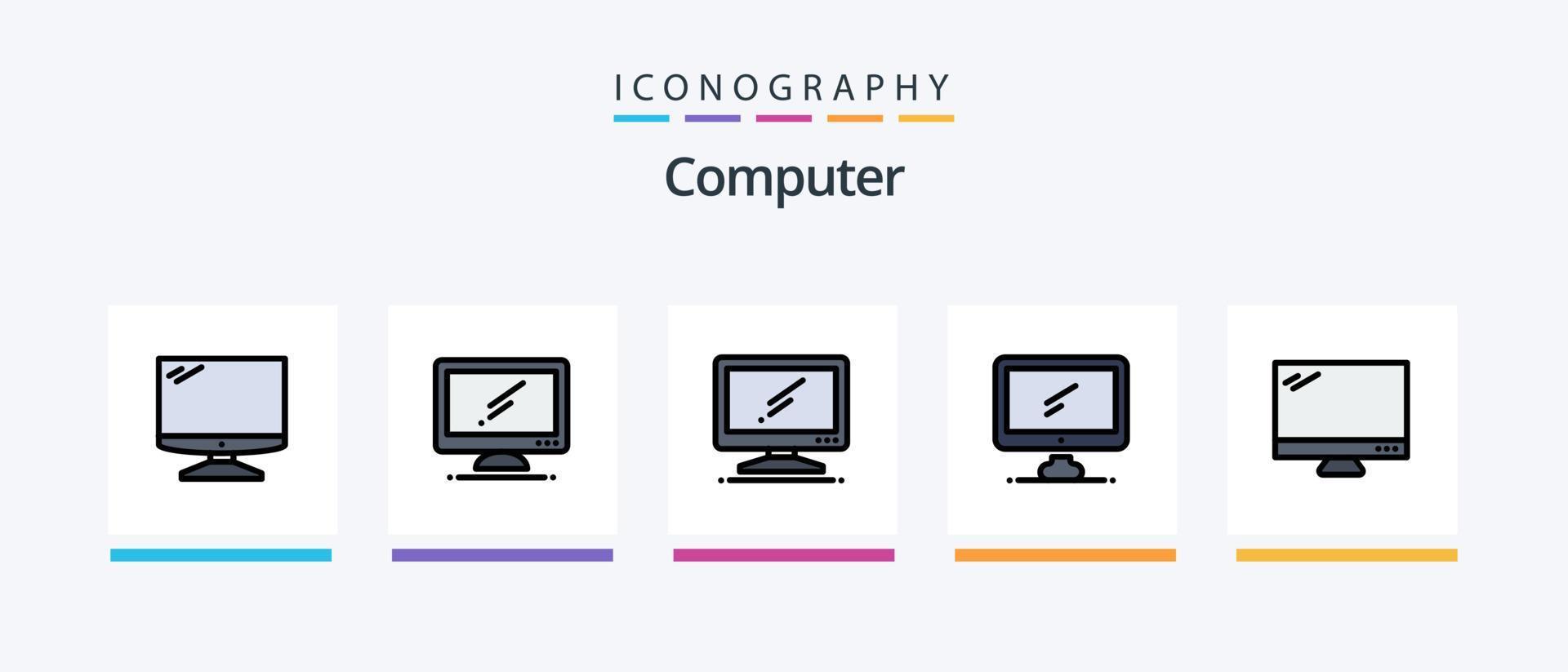 la línea de computadora llenó el paquete de 5 íconos que incluye . imac.. diseño de iconos creativos vector