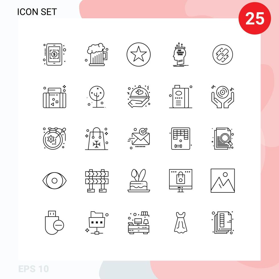 Pack of 25 creative Lines of url link multimedia thinking conclusion Editable Vector Design Elements