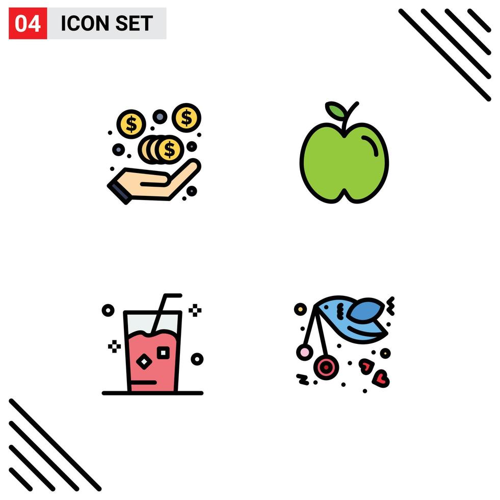 4 User Interface Filledline Flat Color Pack of modern Signs and Symbols of commission ice apple study summer Editable Vector Design Elements