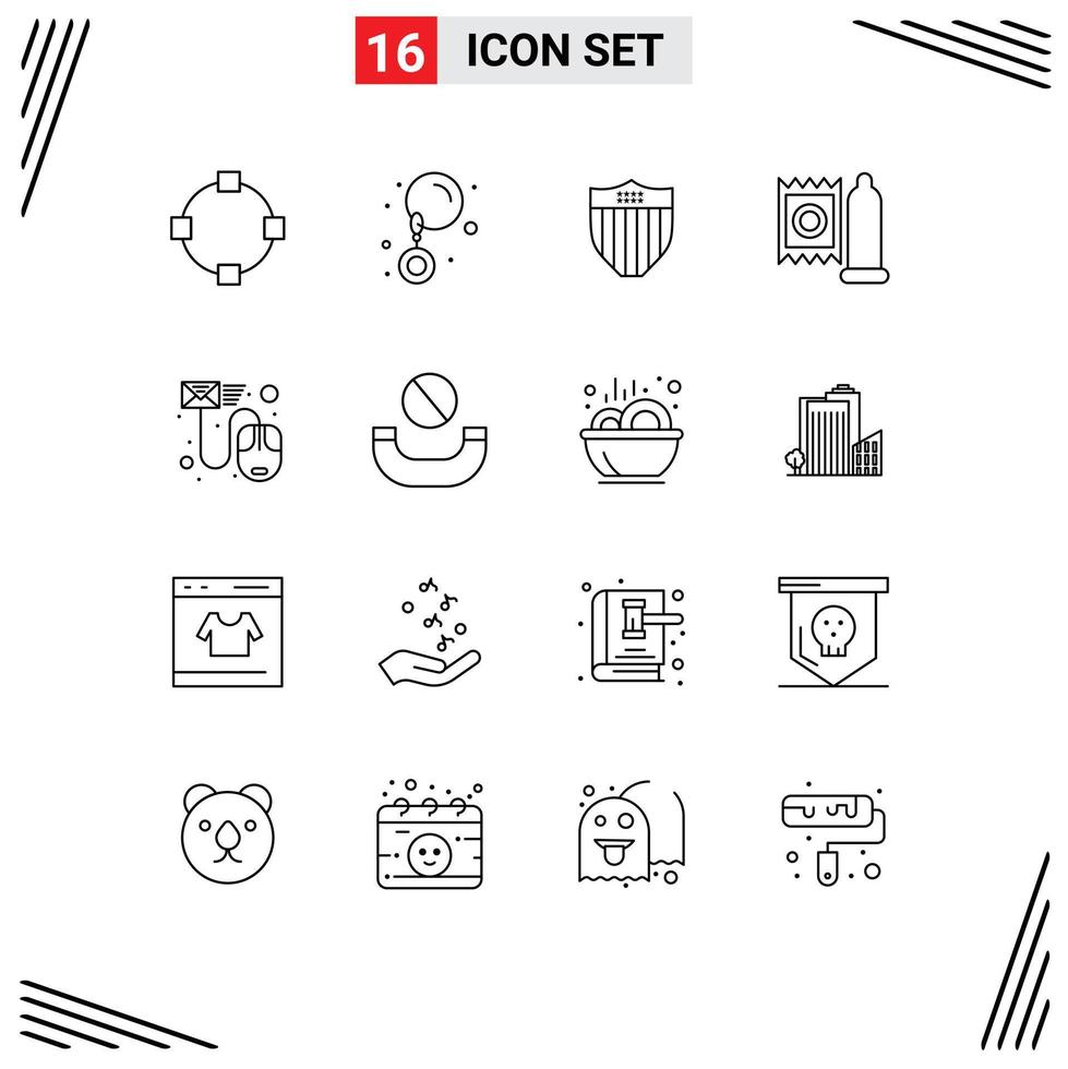 Pack of 16 creative Outlines of letter email seurity data medical Editable Vector Design Elements