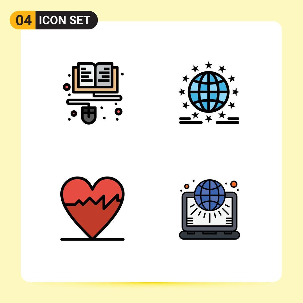 Set of 4 Modern UI Icons Symbols Signs for course cardiogram online internet pulse Editable Vector Design Elements