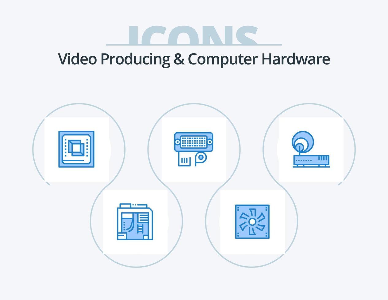 Video Producing And Computer Hardware Blue Icon Pack 5 Icon Design. input. connection. fan. adapter. hardware vector