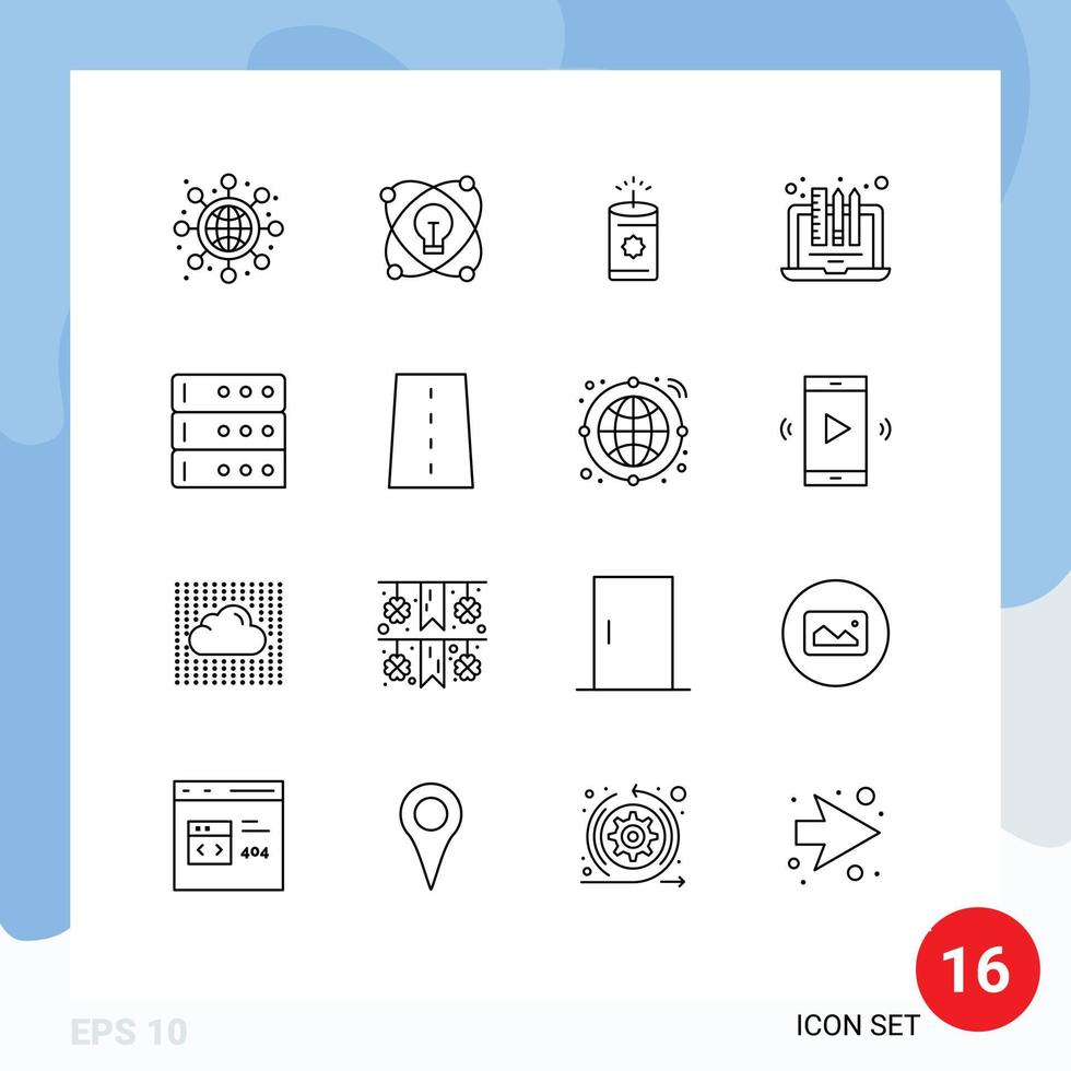 16 Universal Outlines Set for Web and Mobile Applications server data china pencil drawing Editable Vector Design Elements