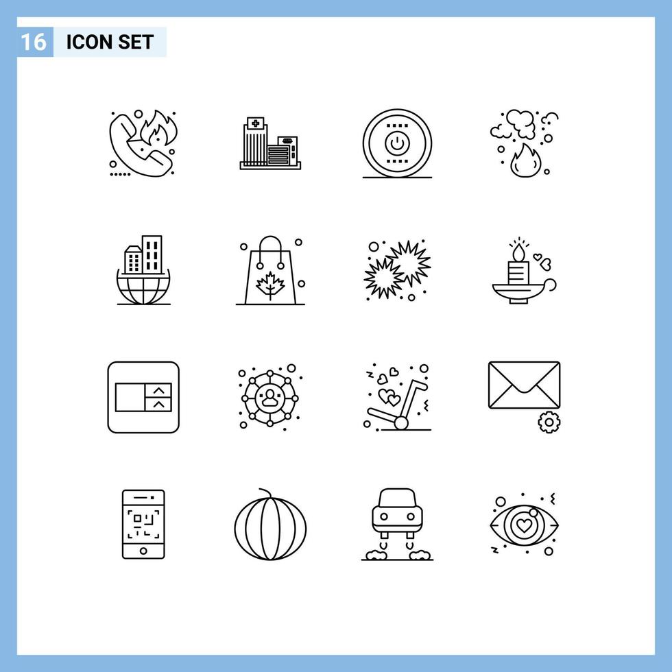Pack of 16 creative Outlines of pollution fire appartment burn energy Editable Vector Design Elements
