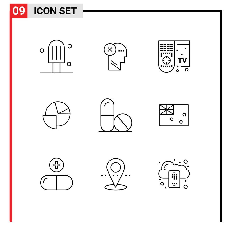 User Interface Pack of 9 Basic Outlines of graph chart mind analytics remote Editable Vector Design Elements