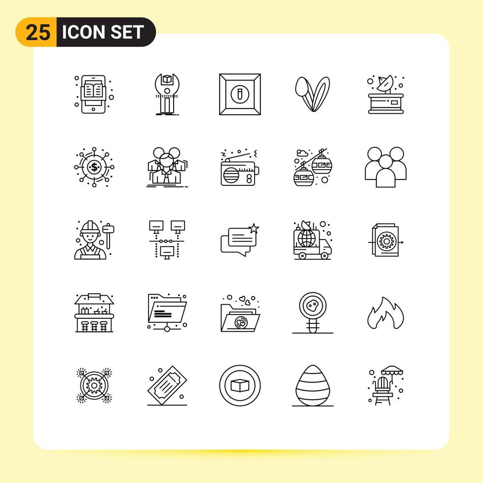 Mobile Interface Line Set of 25 Pictograms of communication face kit bunny product Editable Vector Design Elements