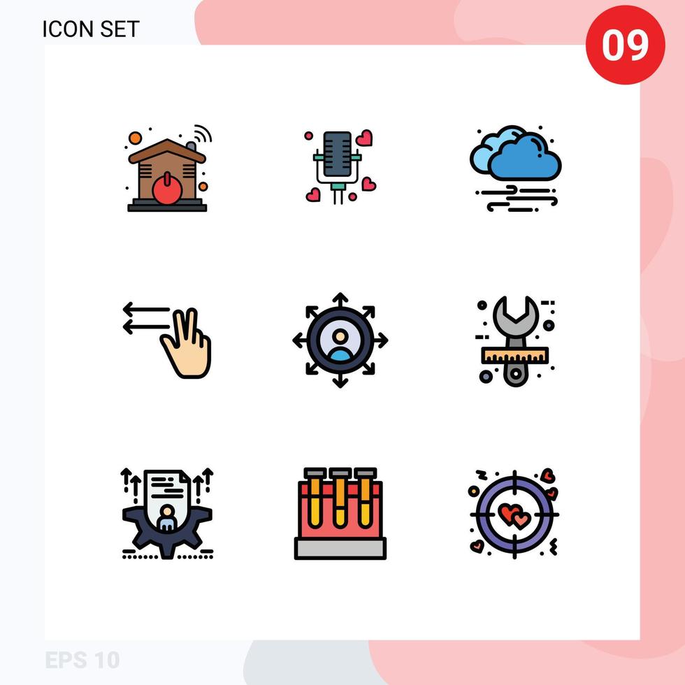 Stock Vector Icon Pack of 9 Line Signs and Symbols for personal career weather lefts fingers Editable Vector Design Elements