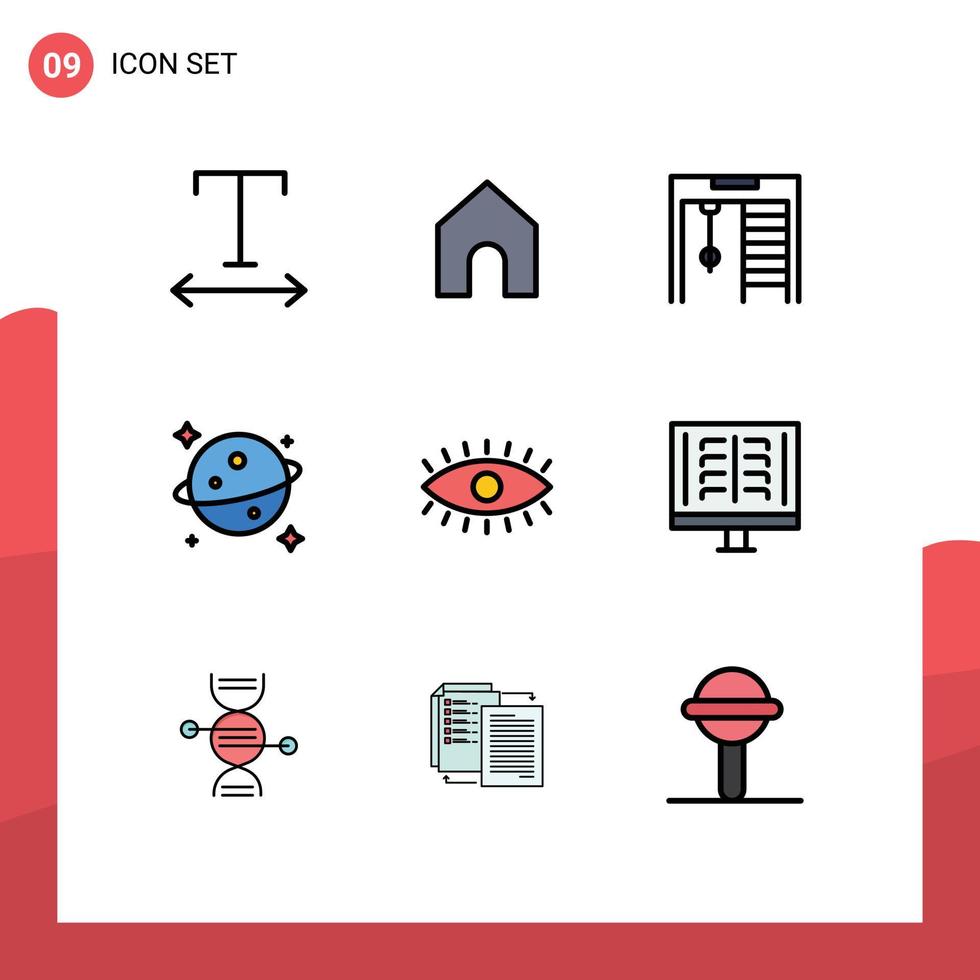 Set of 9 Vector Filledline Flat Colors on Grid for radioscopy medical planet design eyes Editable Vector Design Elements