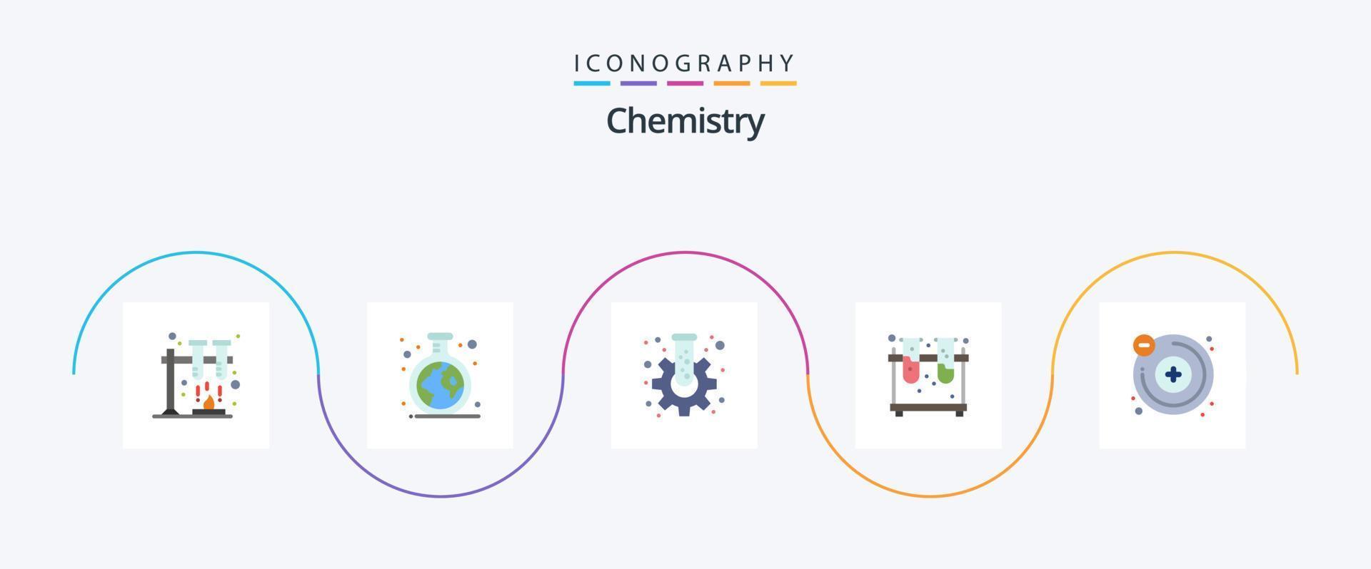 Chemistry Flat 5 Icon Pack Including molecule. atoms. flask. tubes. experiment vector