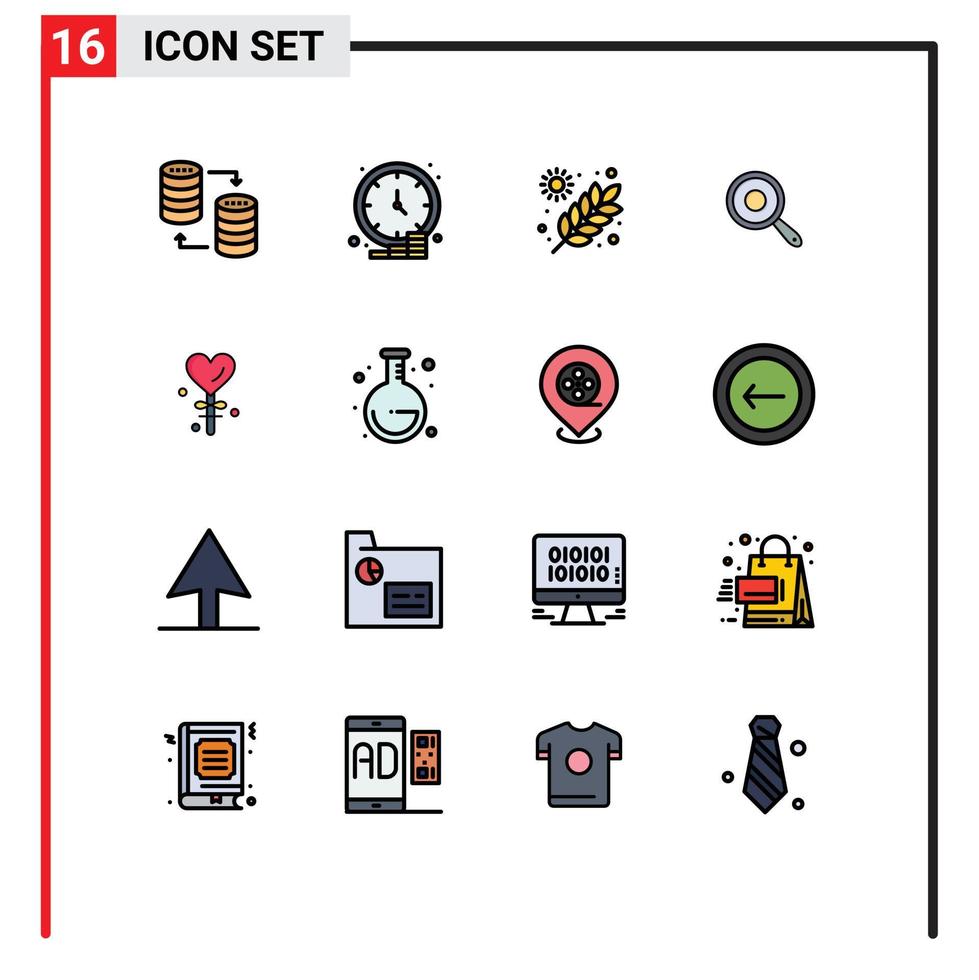 Mobile Interface Flat Color Filled Line Set of 16 Pictograms of griddle frying money pan garden Editable Creative Vector Design Elements