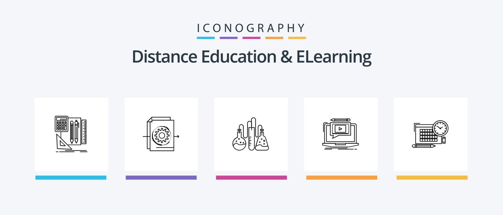 Distance Education And Elearning Line 5 Icon Pack Including screen. book. line. tranfer. application. Creative Icons Design vector