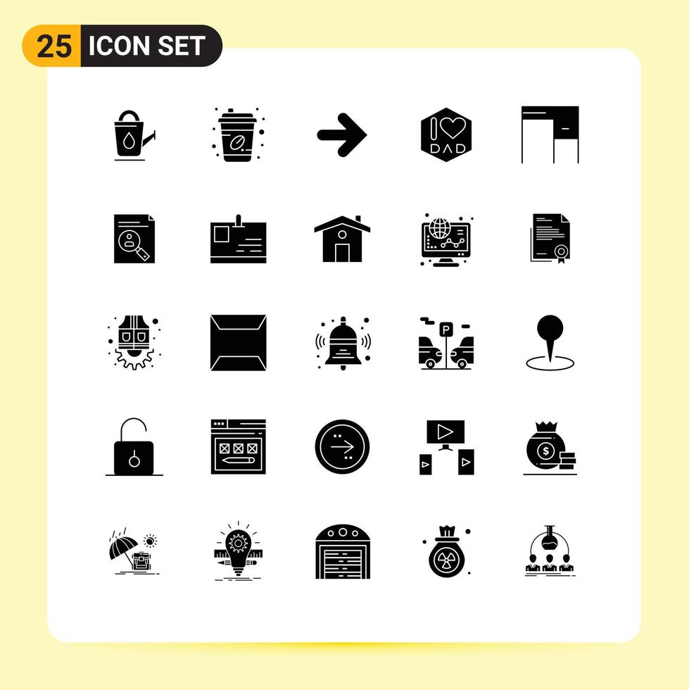 Universal Icon Symbols Group of 25 Modern Solid Glyphs of interior desk arrow fathers day dad Editable Vector Design Elements