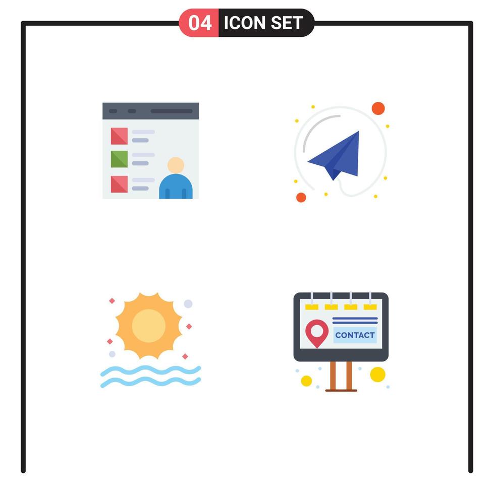 conjunto de pictogramas de 4 iconos planos simples de app sun desarrollar elementos de diseño de vector editables de cartelera de avión de papel