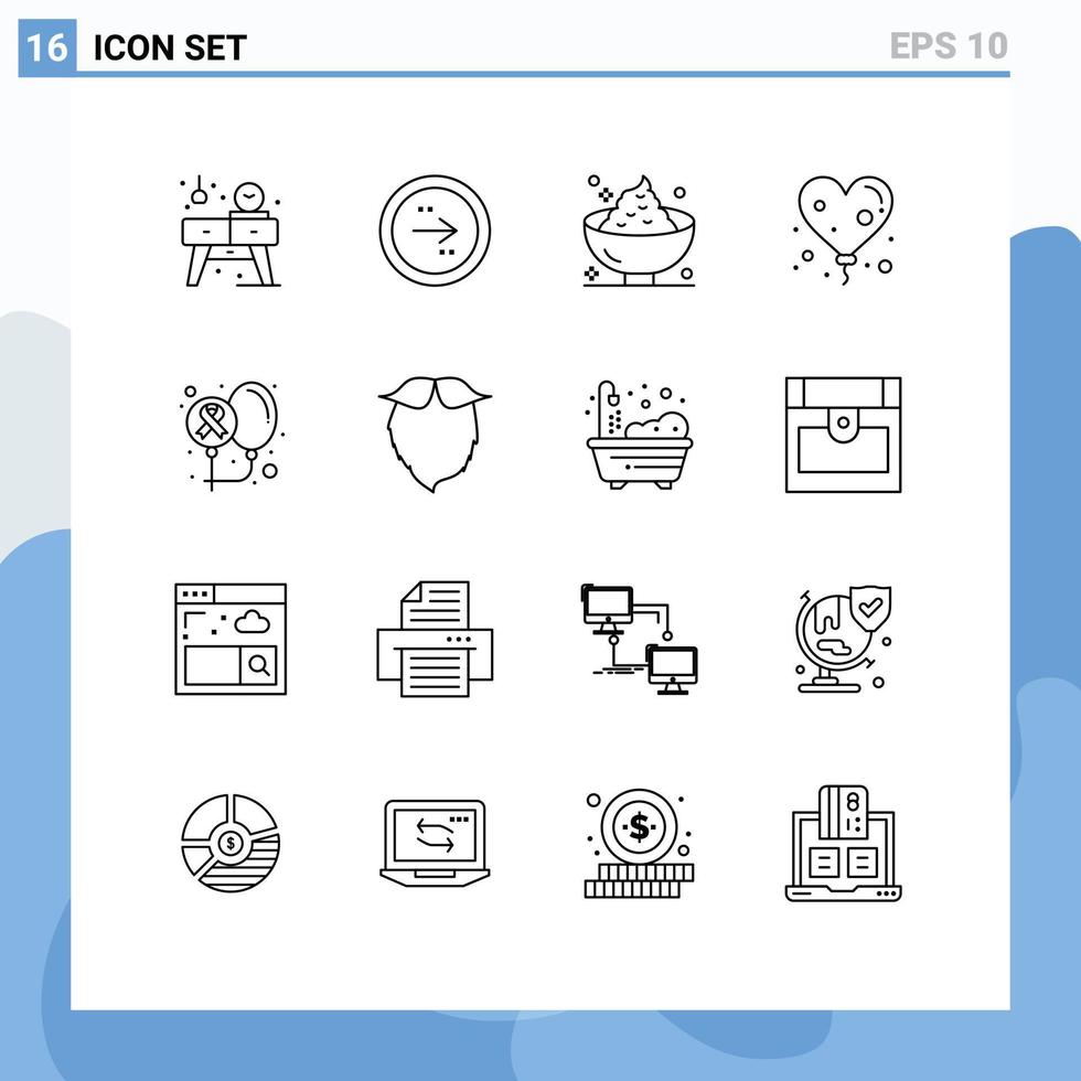 Pack of 16 Modern Outlines Signs and Symbols for Web Print Media such as balloons heart right balloon mashed Editable Vector Design Elements