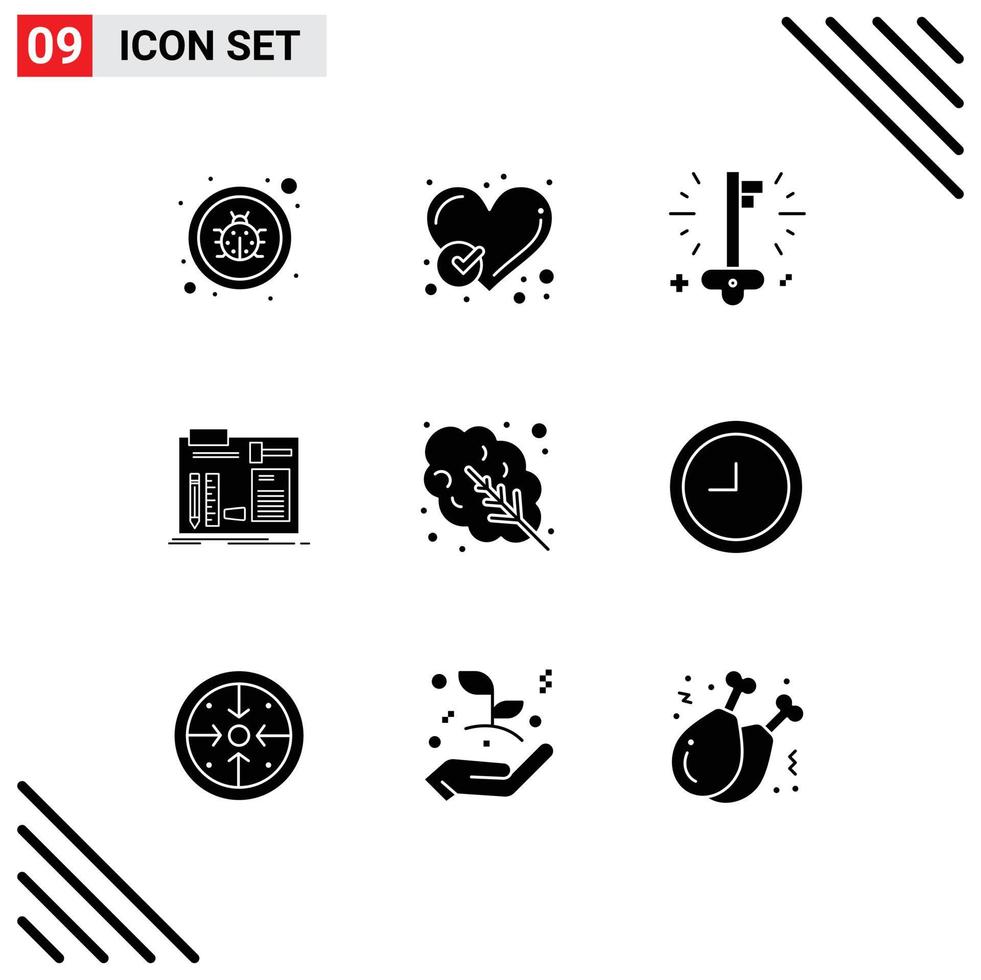 Pack of 9 Modern Solid Glyphs Signs and Symbols for Web Print Media such as workshop diy like construct success Editable Vector Design Elements