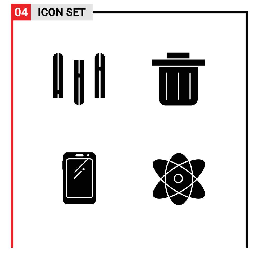 4 User Interface Solid Glyph Pack of modern Signs and Symbols of document atom recycling bin mobile physics Editable Vector Design Elements