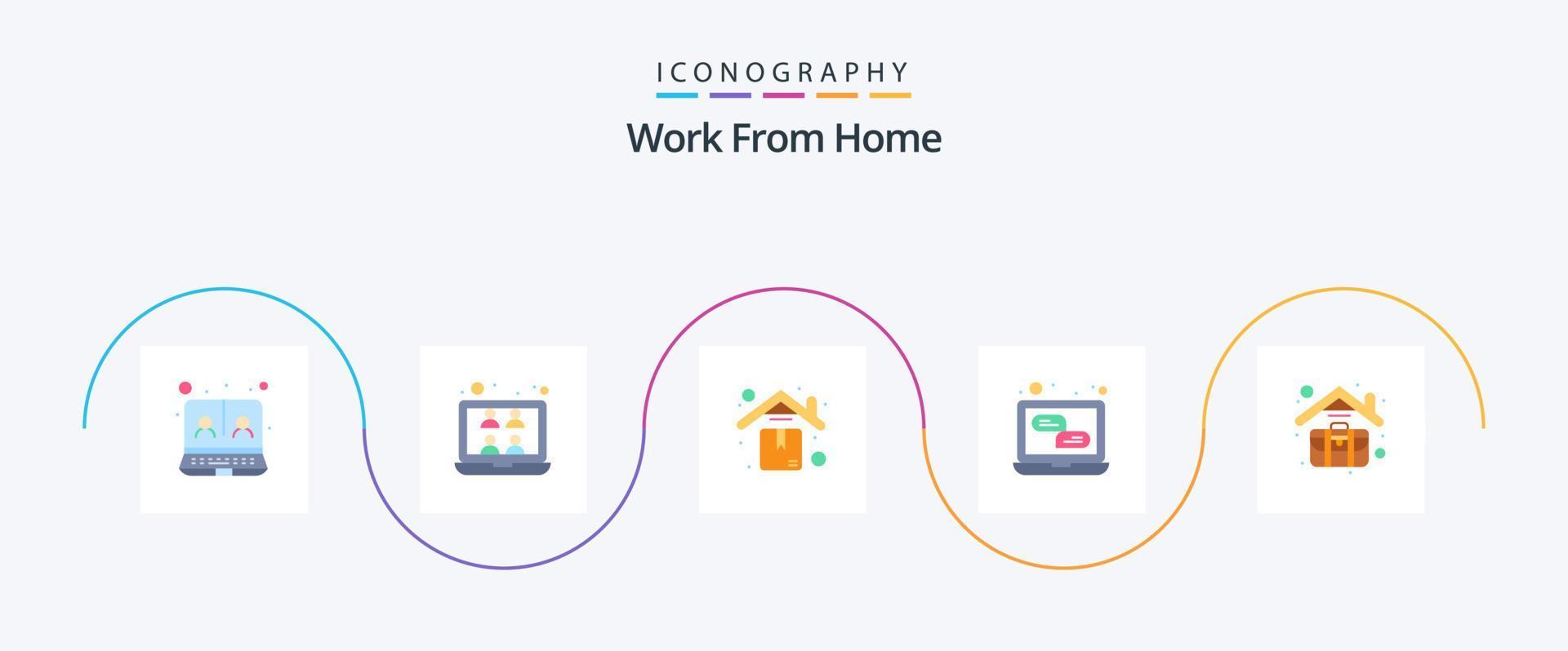 Work From Home Flat 5 Icon Pack Including case. communication. delivery. web. chat vector