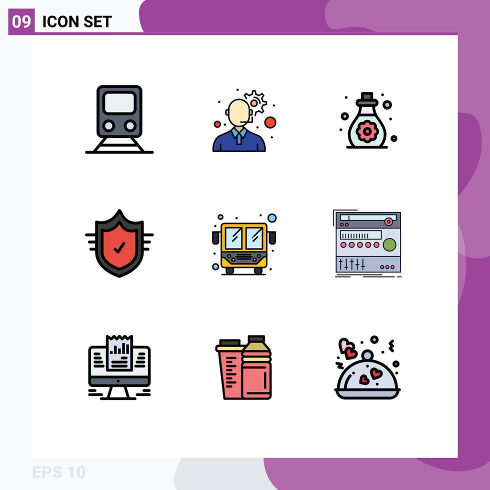 9 Creative Icons Modern Signs and Symbols of public bus tick care secure check Editable Vector Design Elements