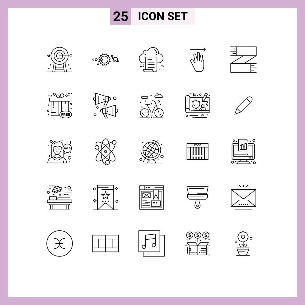 Line Pack of 25 Universal Symbols of up hand solar system computing document Editable Vector Design Elements