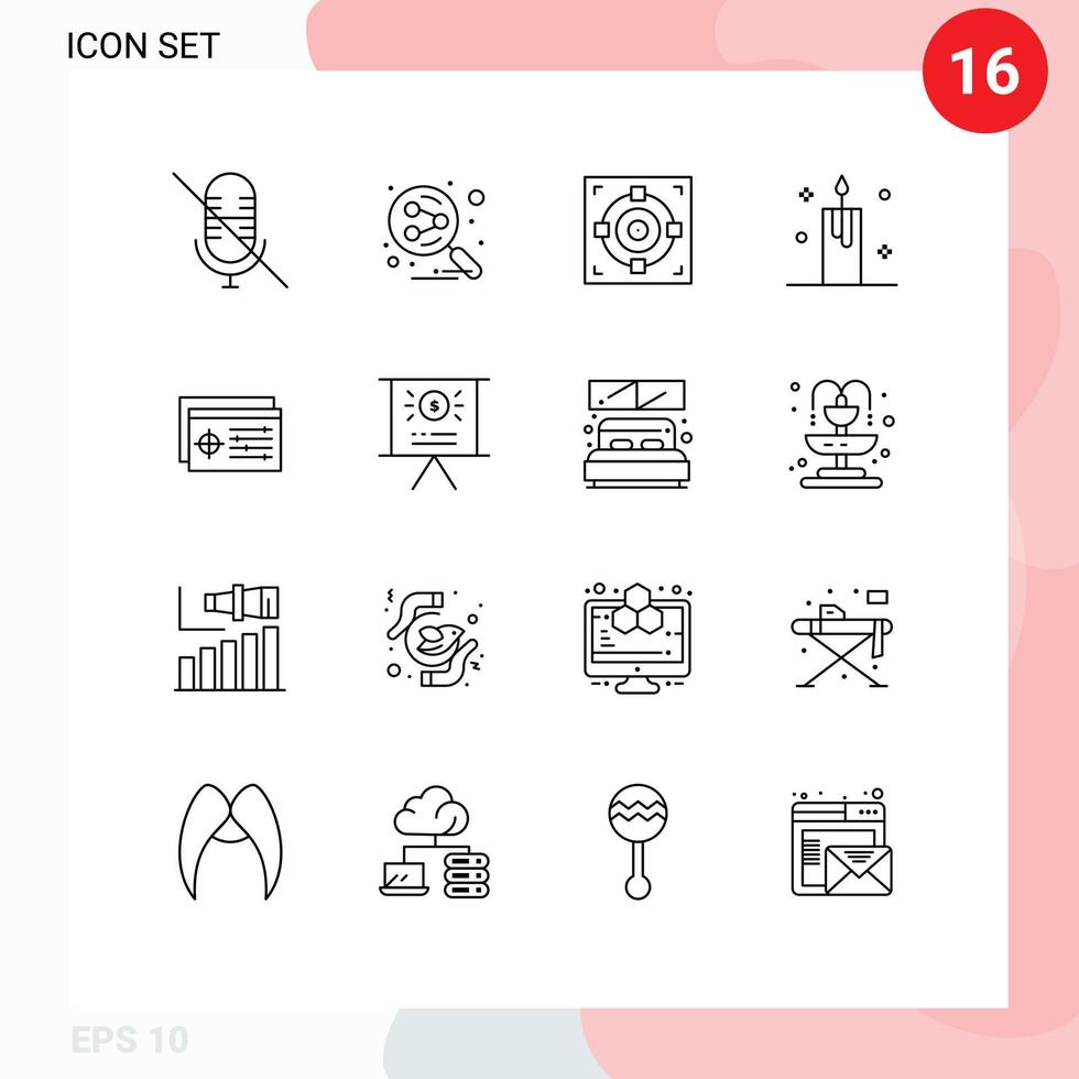 Group of 16 Outlines Signs and Symbols for controller xmas achievement light christmas Editable Vector Design Elements