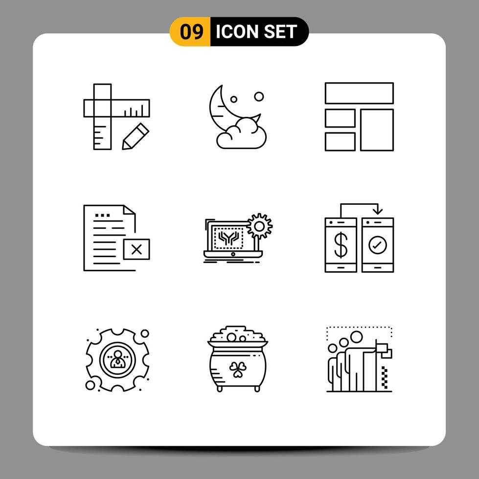 Outline Pack of 9 Universal Symbols of blueprint file collage document data Editable Vector Design Elements