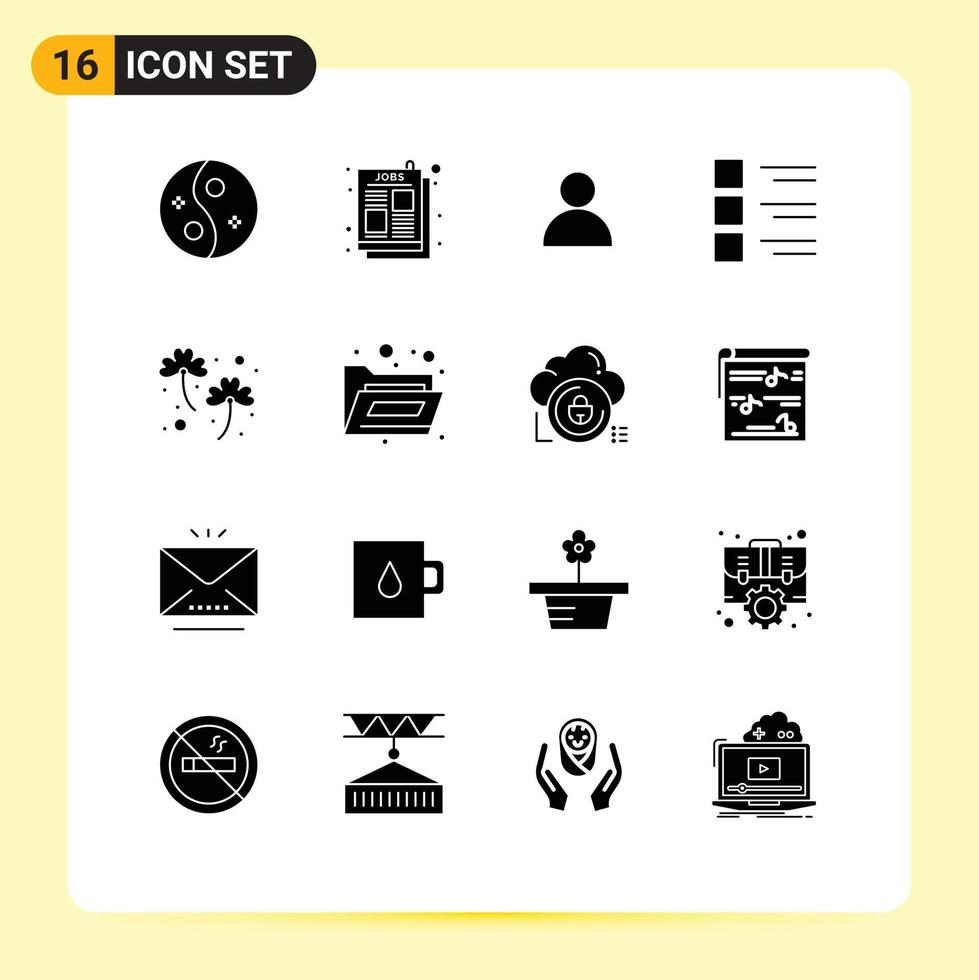 Pictogram Set of 16 Simple Solid Glyphs of clover menu job ad list checklist Editable Vector Design Elements