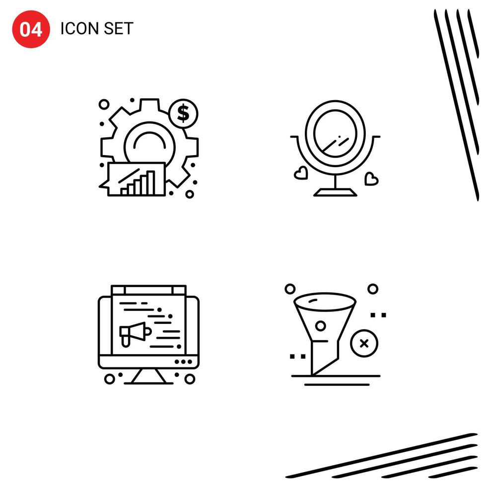 Pack of 4 creative Filledline Flat Colors of analysis computer graph love web Editable Vector Design Elements