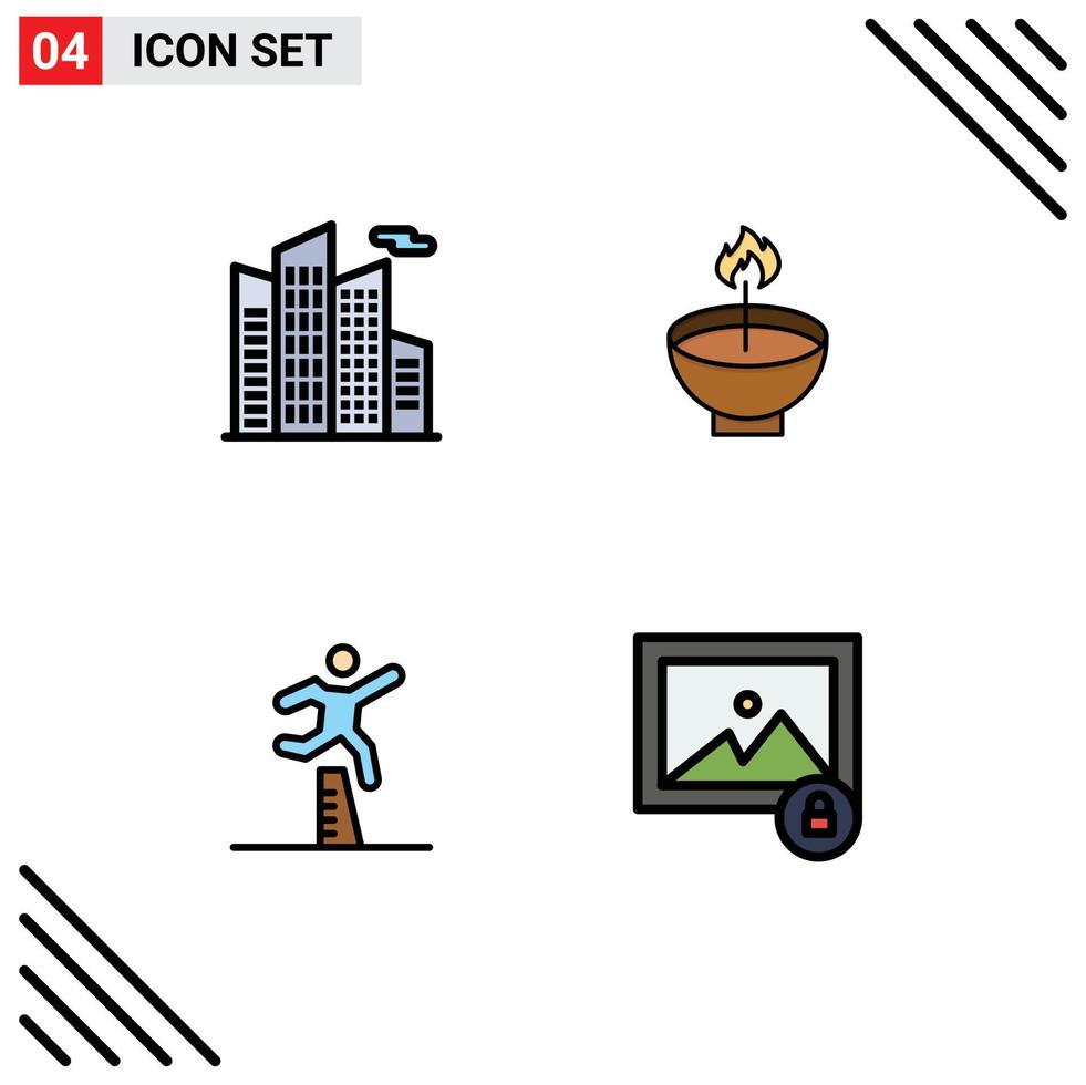 4 Creative Icons Modern Signs and Symbols of building ligh celebrate diwali jumping Editable Vector Design Elements