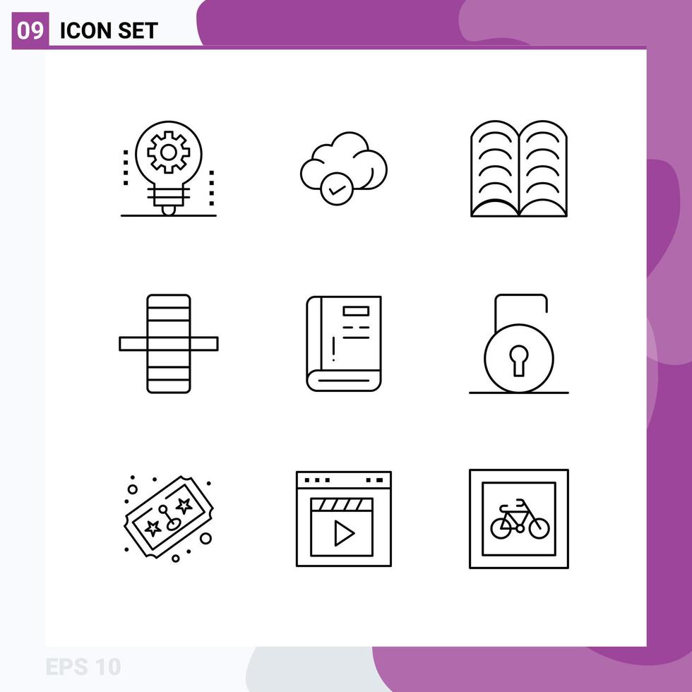 9 Thematic Vector Outlines and Editable Symbols of guide book technology side edge Editable Vector Design Elements