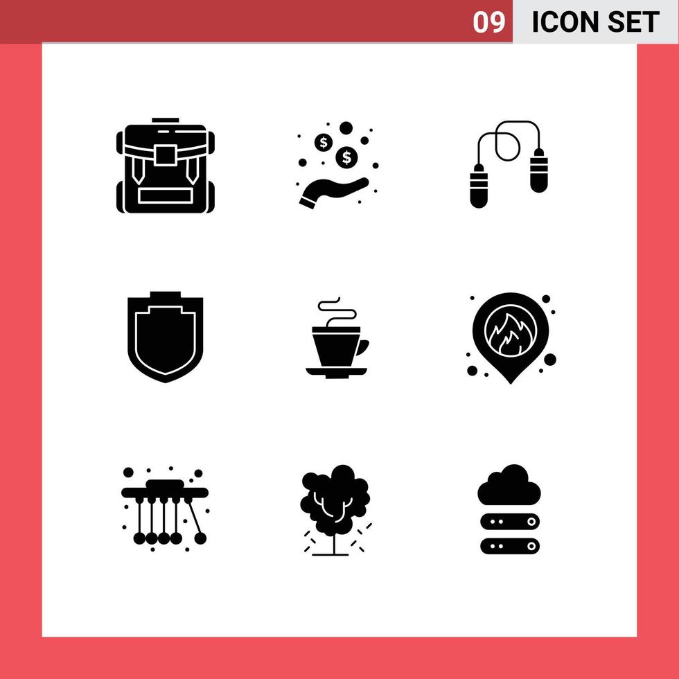 9 Solid Glyph concept for Websites Mobile and Apps cup shield coins security jumping Editable Vector Design Elements