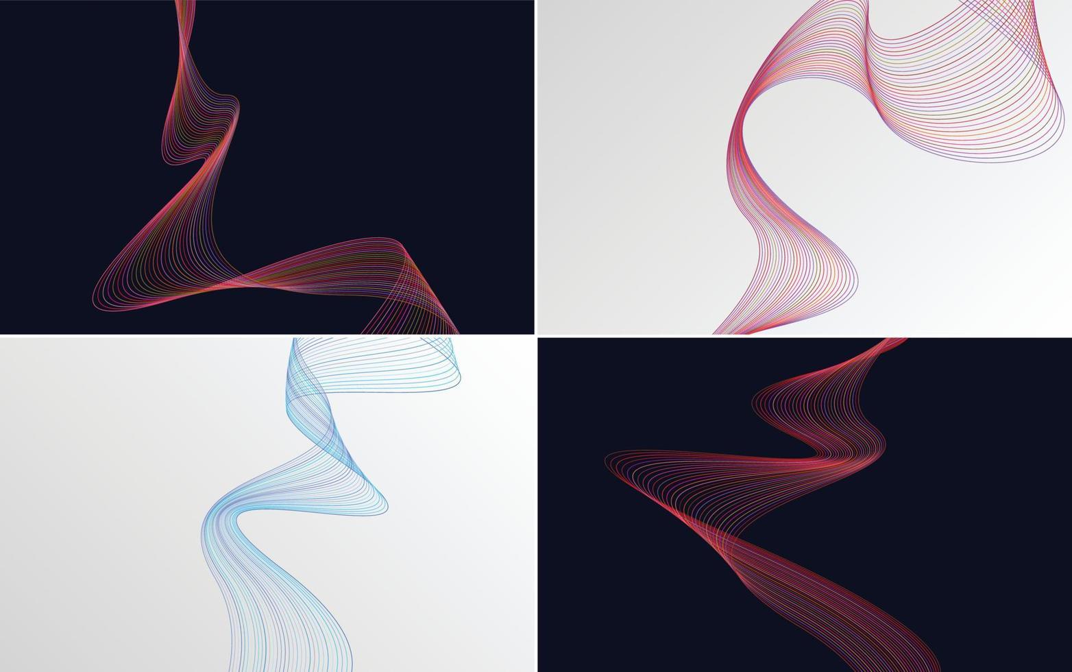 conjunto de 4 líneas de ondas abstractas de fondo de patrón de onda geométrica vector