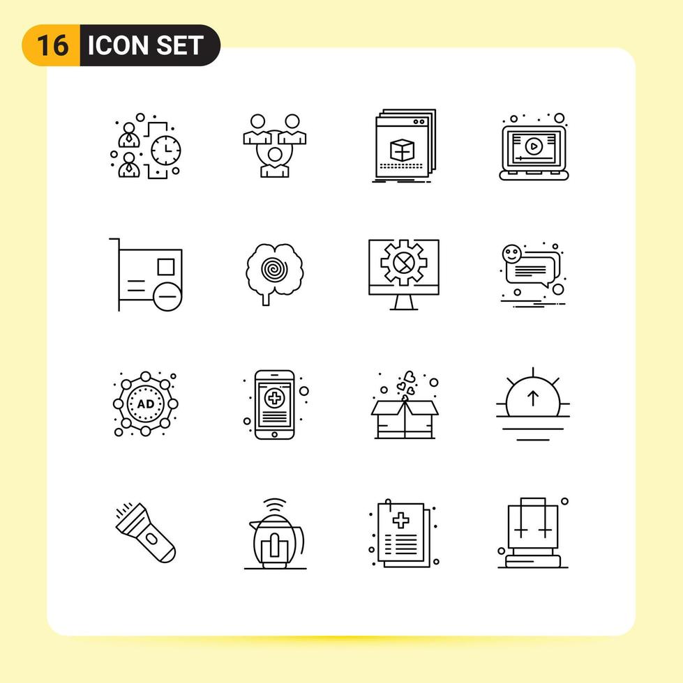 Universal Icon Symbols Group of 16 Modern Outlines of card tutorial software online program Editable Vector Design Elements