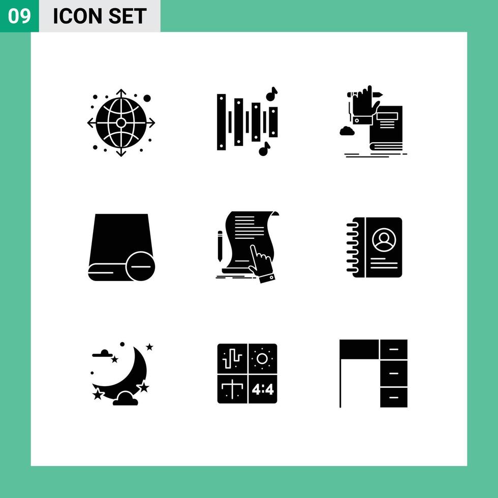 User Interface Pack of 9 Basic Solid Glyphs of contract gadget knowledge drive computers Editable Vector Design Elements