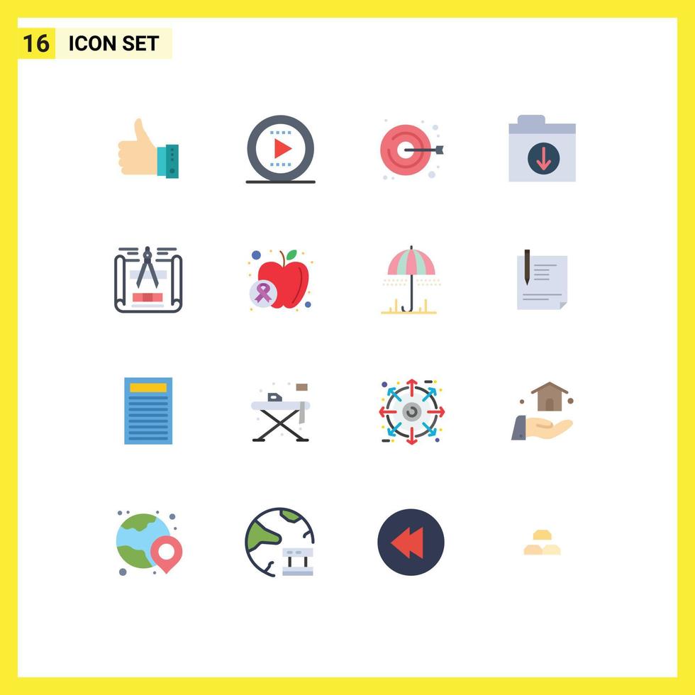 Pack of 16 Modern Flat Colors Signs and Symbols for Web Print Media such as blueprint files media download fashion Editable Pack of Creative Vector Design Elements