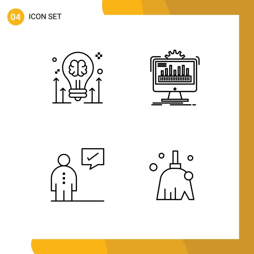 User Interface Pack of 4 Basic Filledline Flat Colors of brain processing idea admin communication Editable Vector Design Elements