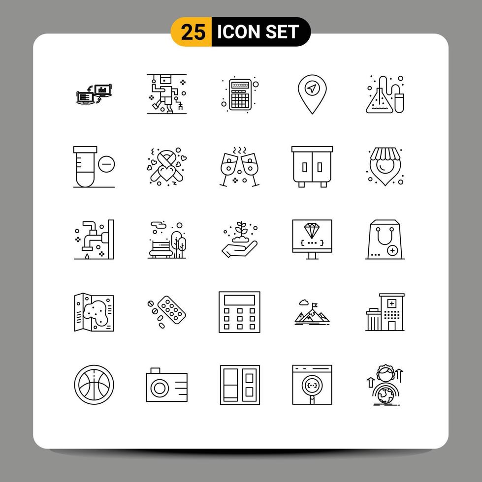 Mobile Interface Line Set of 25 Pictograms of experiment map injury location interaction Editable Vector Design Elements