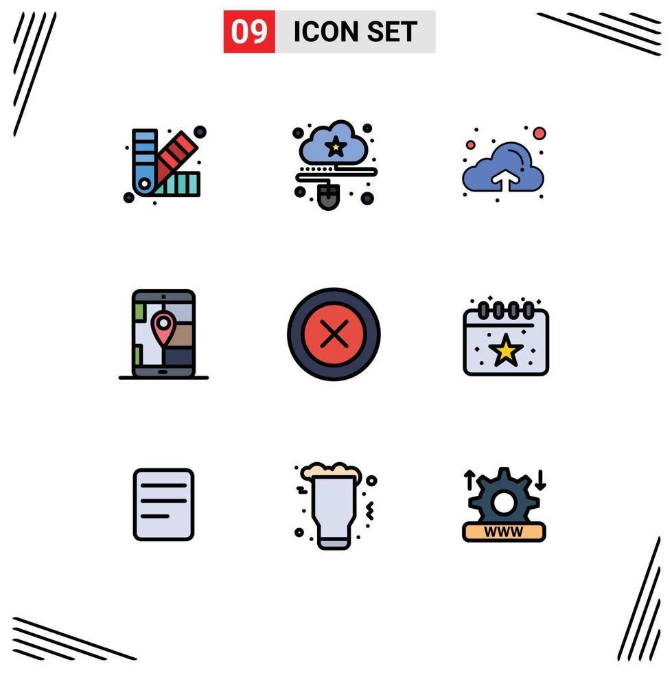 9 Universal Filledline Flat Color Signs Symbols of ui navigation online location app Editable Vector Design Elements