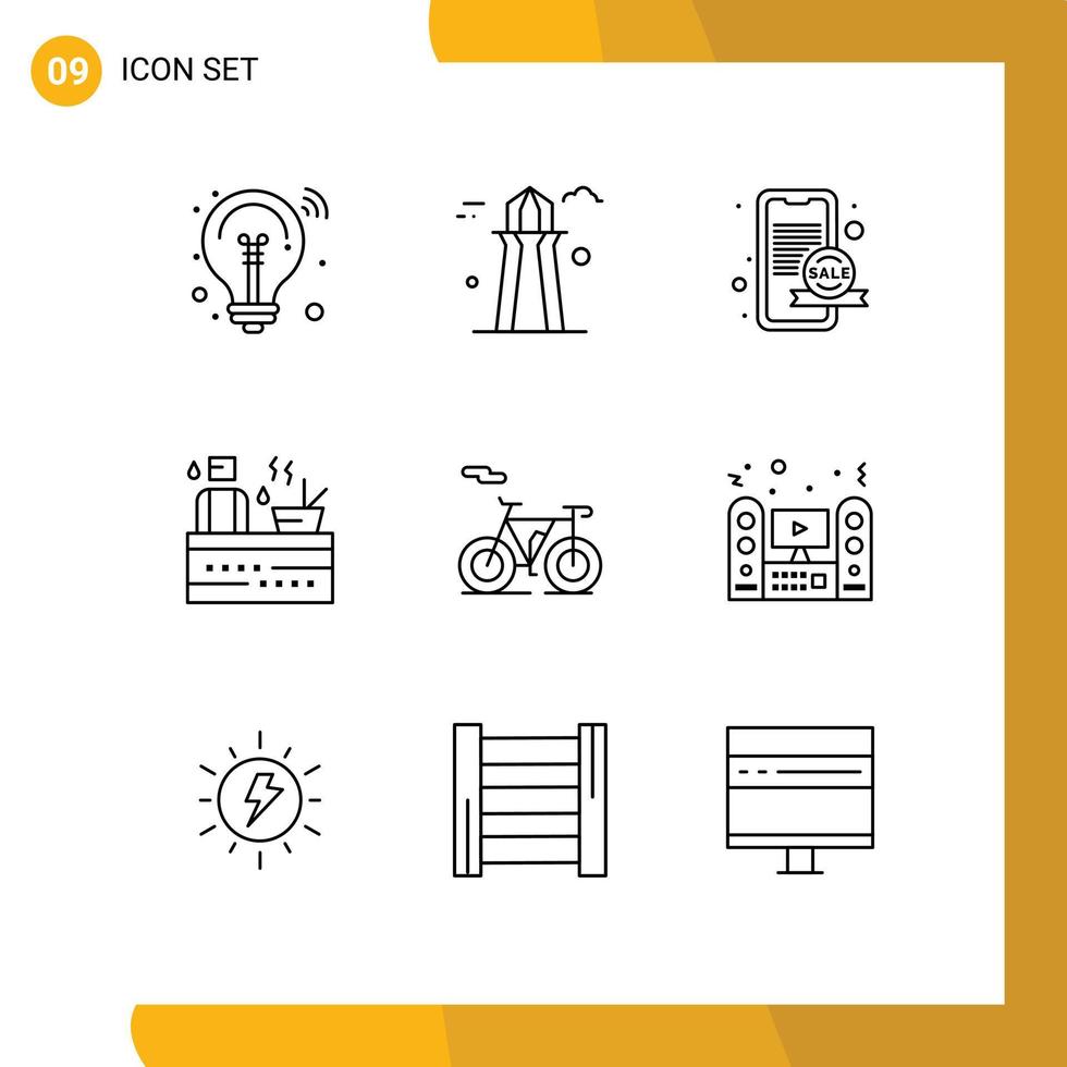 Modern Set of 9 Outlines Pictograph of outline wellness marketing spa hot Editable Vector Design Elements