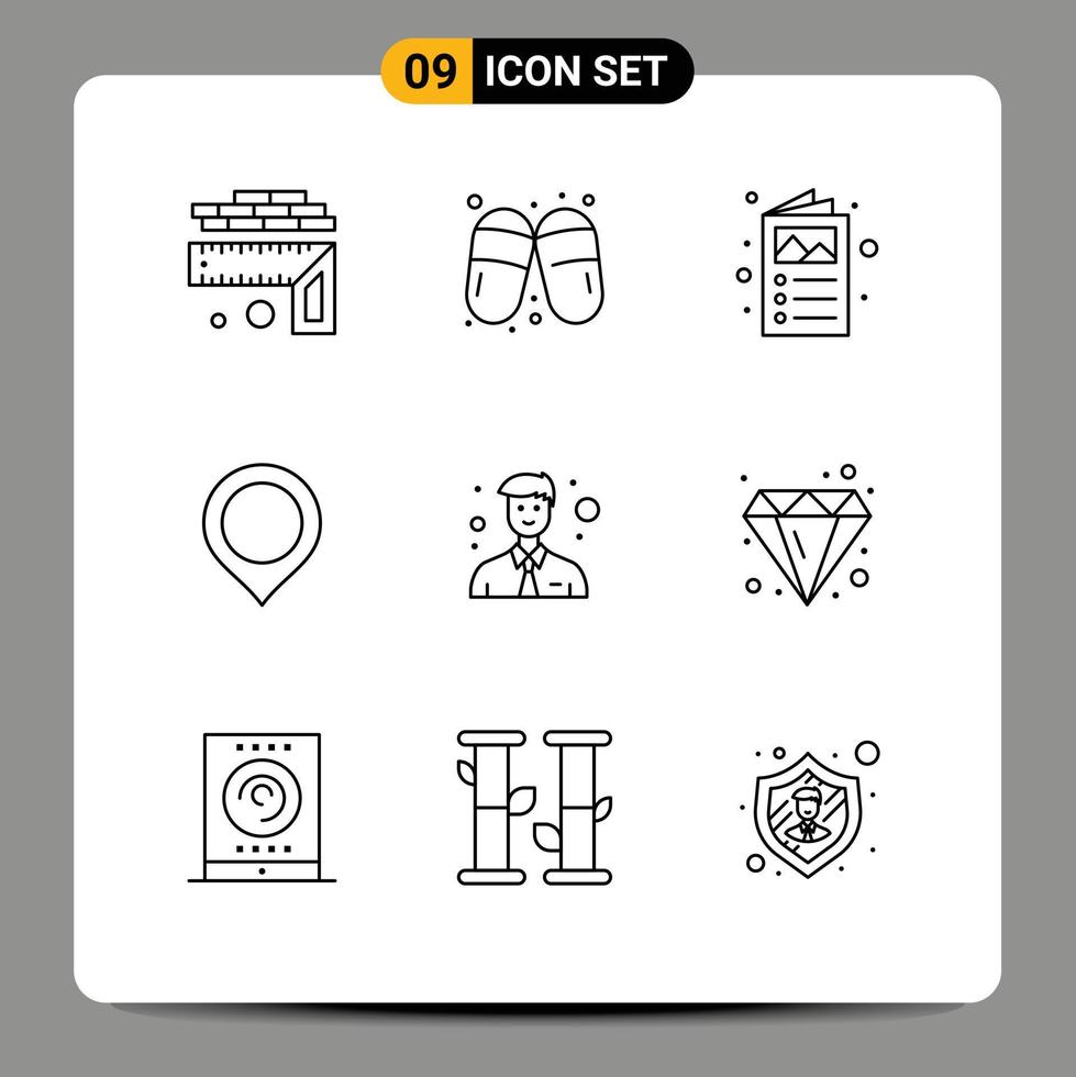 Pack of 9 Modern Outlines Signs and Symbols for Web Print Media such as man mark ad marker location Editable Vector Design Elements