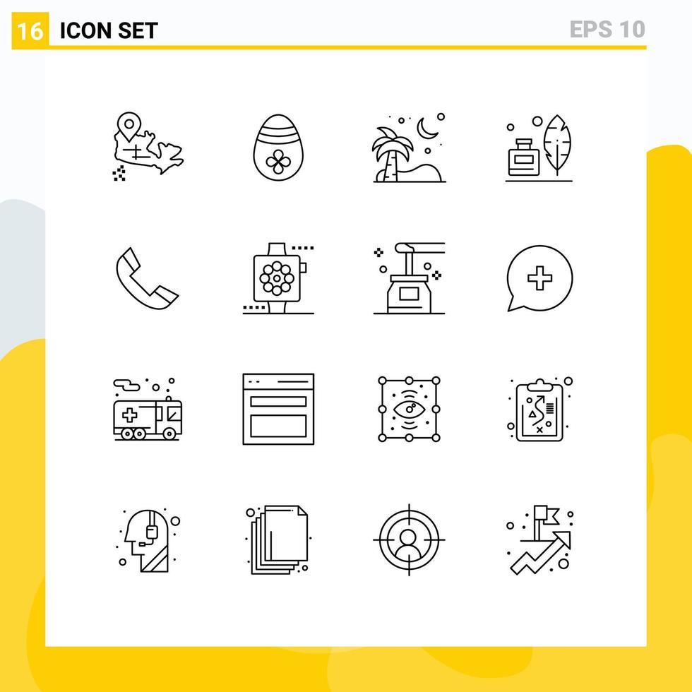 Pack of 16 creative Outlines of ring call beach american feather Editable Vector Design Elements