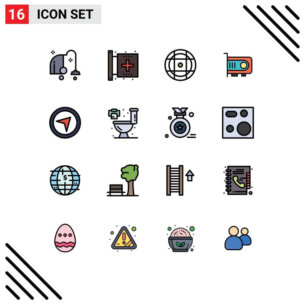 16 Universal Flat Color Filled Line Signs Symbols of maps computer health technology computer Editable Creative Vector Design Elements