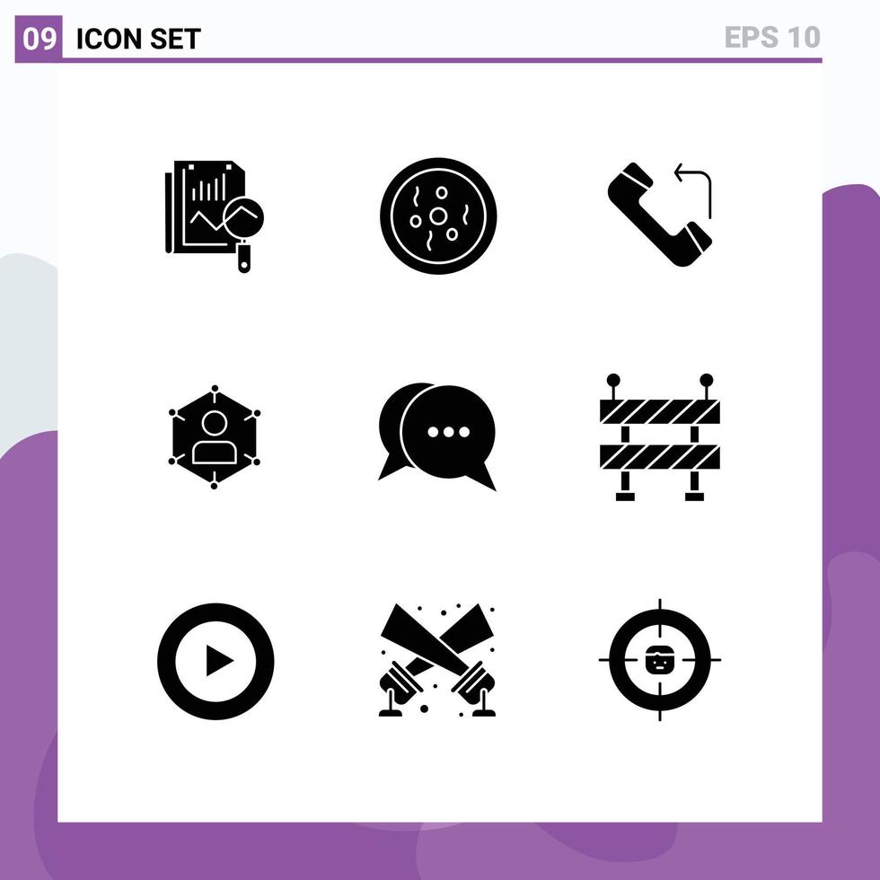 Universal Icon Symbols Group of 9 Modern Solid Glyphs of user personal answer people communication Editable Vector Design Elements