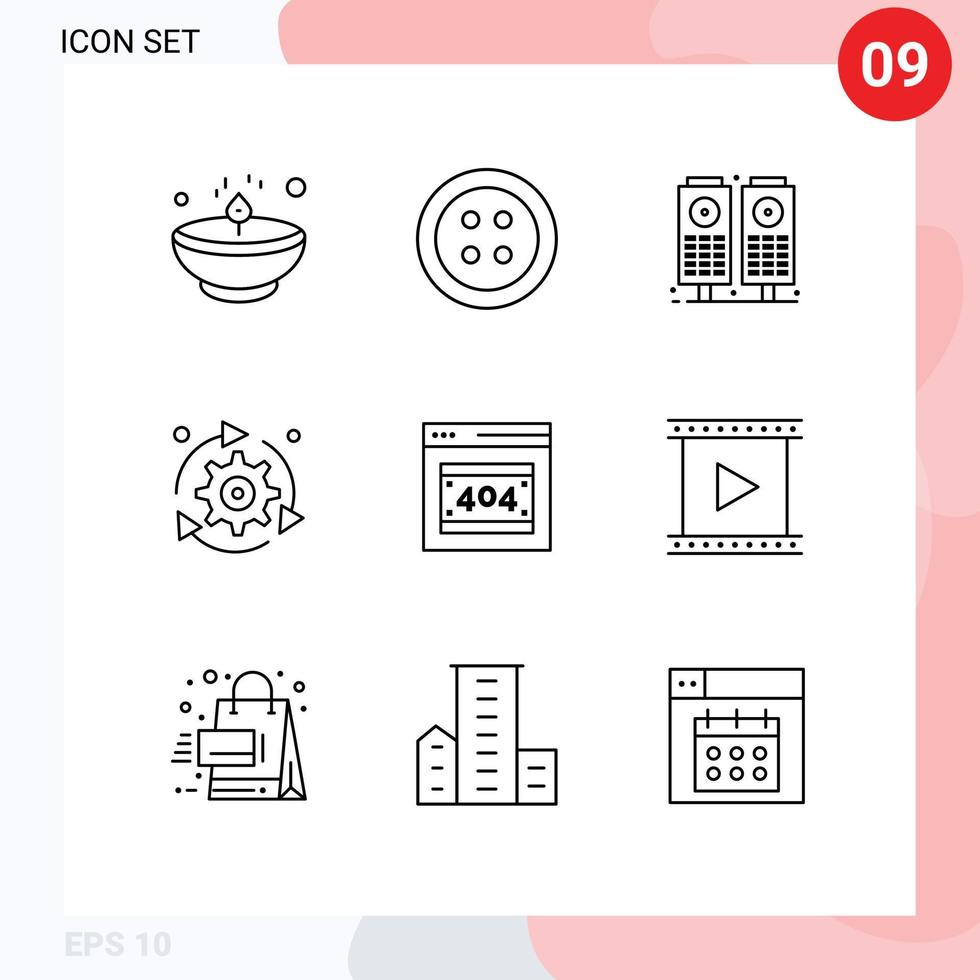 Universal Icon Symbols Group of 9 Modern Outlines of error page options music gear arrow Editable Vector Design Elements