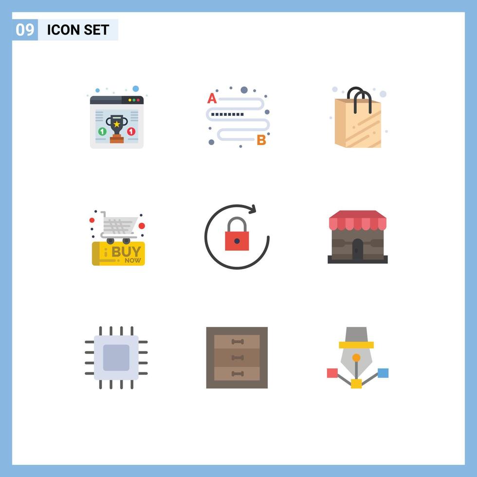 Modern Set of 9 Flat Colors Pictograph of ecommerce lock shopping bag arrow commerce Editable Vector Design Elements