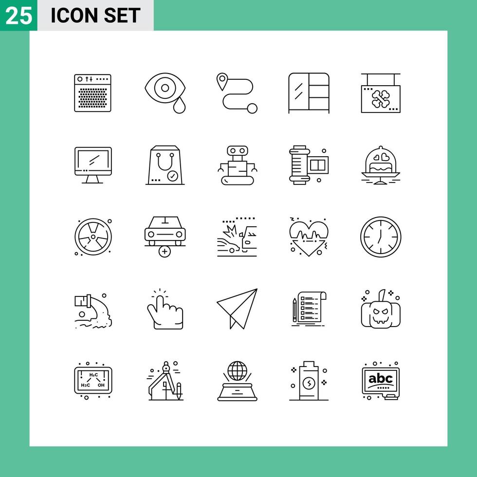 Line Pack of 25 Universal Symbols of shop halloween science board interior Editable Vector Design Elements
