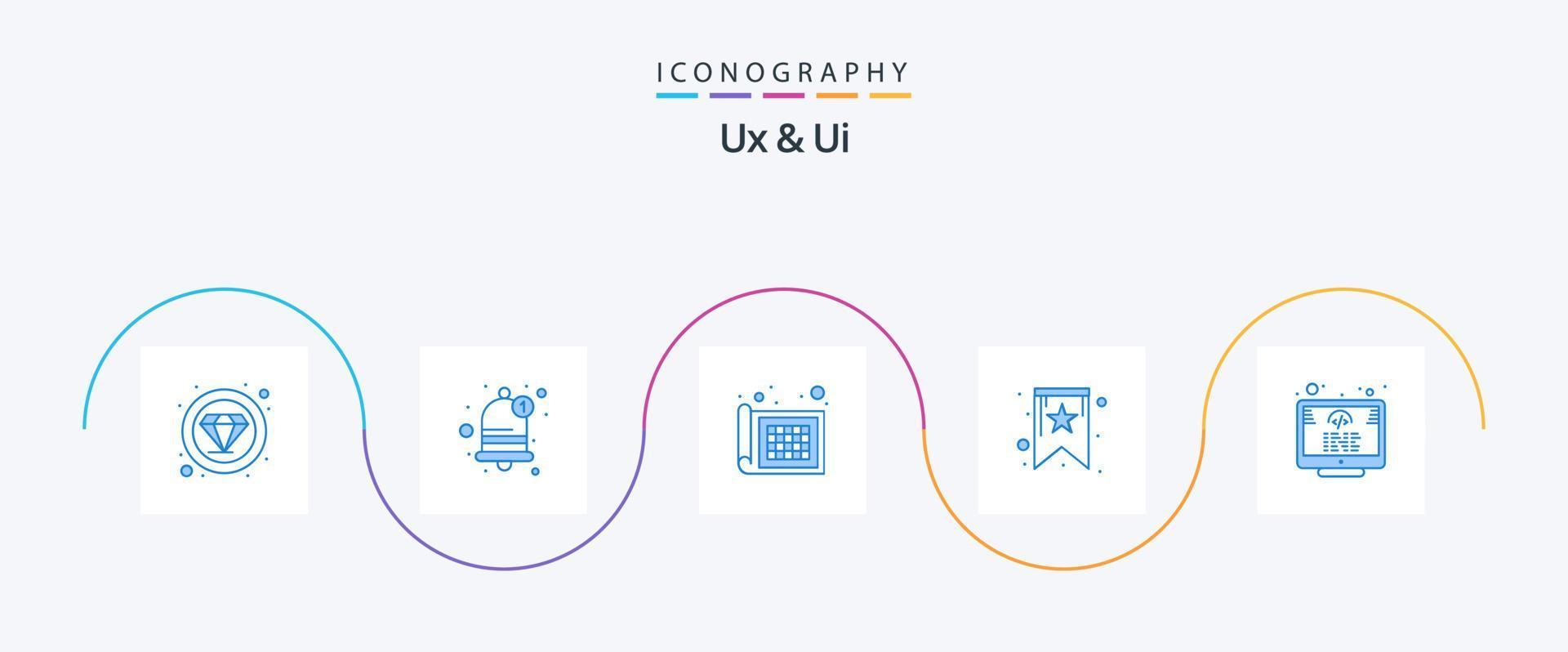 Ux And Ui Blue 5 Icon Pack Including . development. grid. code. favorite vector