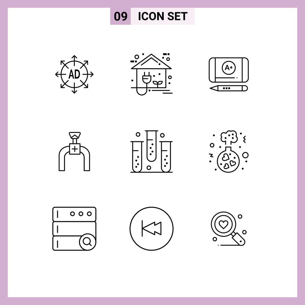 Mobile Interface Outline Set of 9 Pictograms of disease line power gas pipeline Editable Vector Design Elements